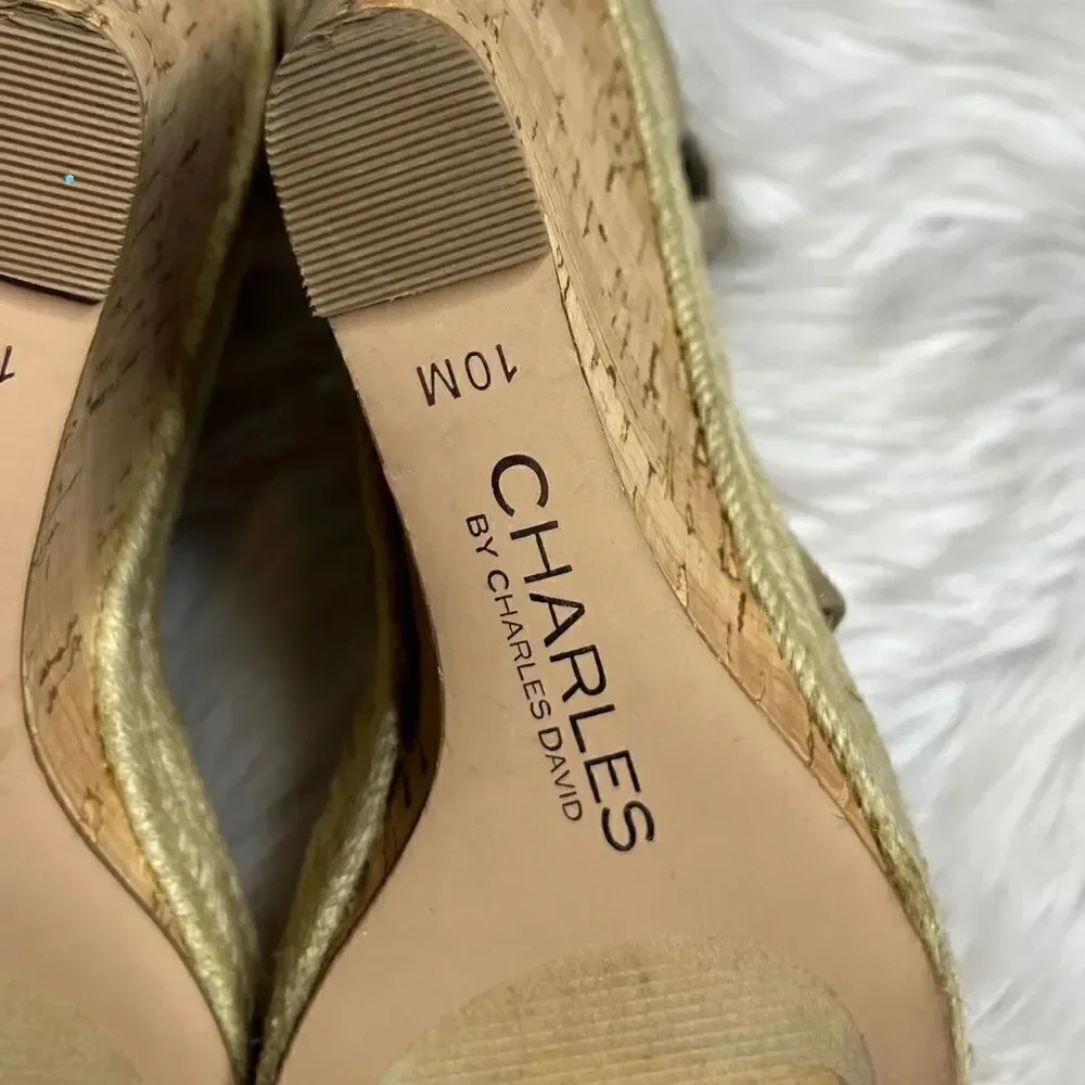 Charles By Charles David Becki Cork Platform Wedges Taupe Size 10M